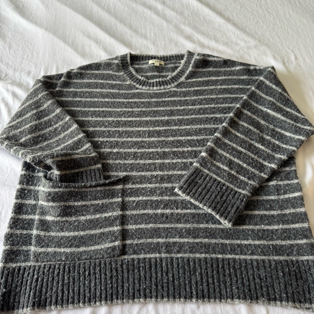 Max Studio Charcoal and Light Gray Striped Crewneck Sweater